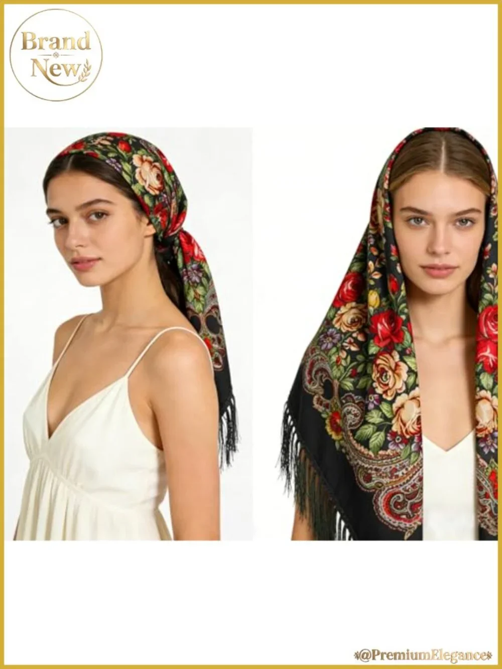 Cotton Polyester Floral Print Scarf Wrap Shawl with Tassels